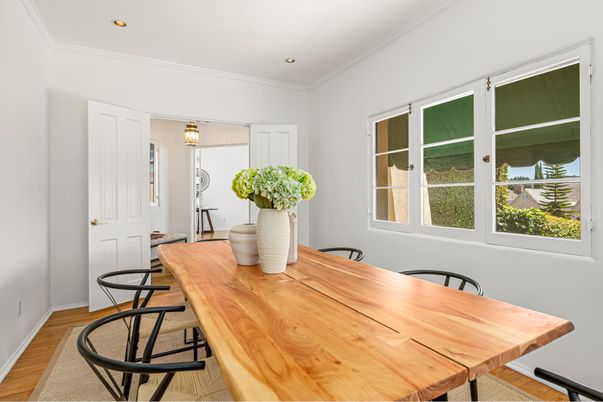 Dining room, Interior, Recessed Lighting, Wood Texture Flooring