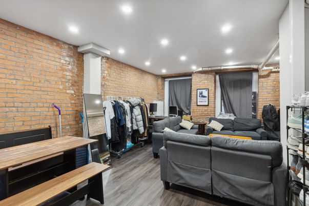 Interior, Recessed Lighting, Stone Walls, Wood Texture Flooring