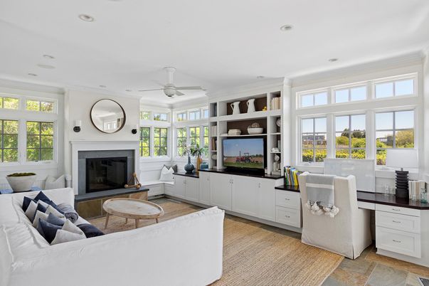 Fireplace, Home Office, Interior, Living room, Recessed Lighting