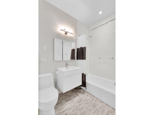 Bathroom, Interior, Recessed Lighting, Wood Texture Flooring