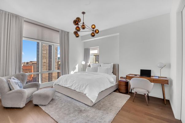 Bedroom, Home Office, Interior, Pendant Lights, Wood Texture Flooring