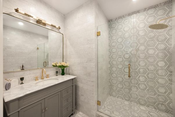 Bathroom, Glass Shower, Interior, Recessed Lighting