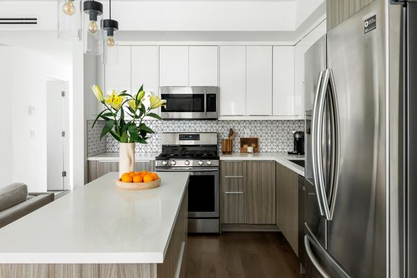 Interior, Kitchen, Stainless Steel Appliances, Wood Texture Flooring