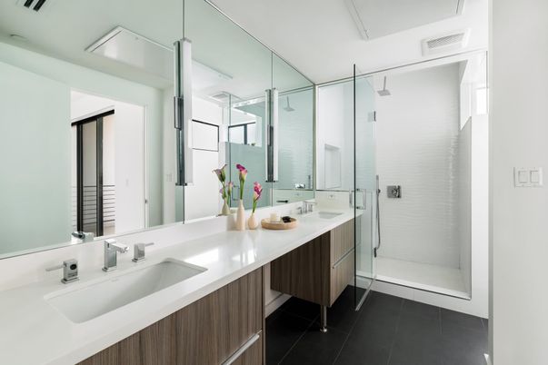 Bathroom, Dual Sink Vanities, Glass Shower, Interior
