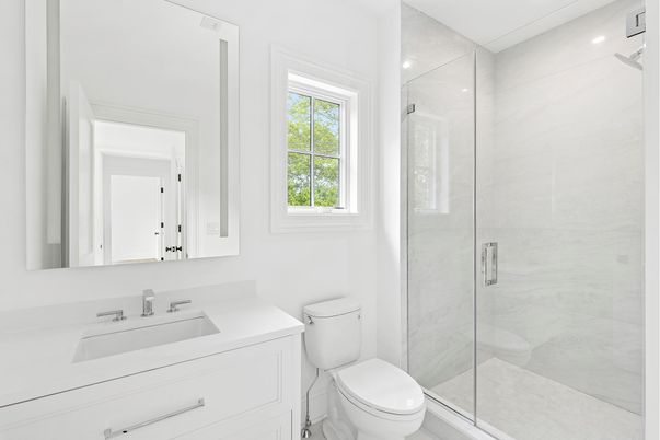 Bathroom, Glass Shower, Interior, Marble Walls, Recessed Lighting