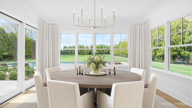 Chandelier, Dining room, Interior, Pendant Lights, Recessed Lighting, Wood Texture Flooring