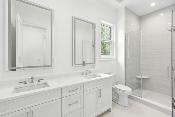 Bathroom, Dual Sink Vanities, Glass Shower, Interior, Recessed Lighting