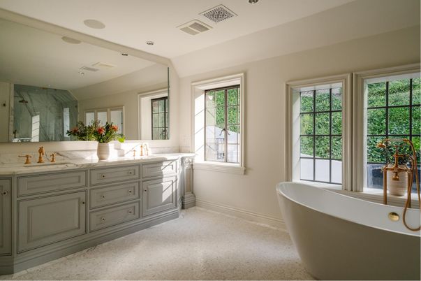 Bathroom, Dual Sink Vanities, Free Standing Baths, Interior, Recessed Lighting