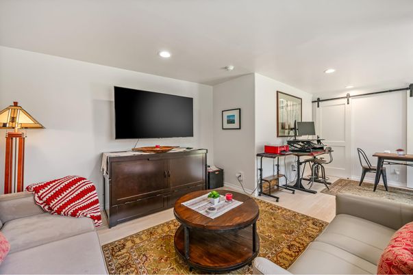 Home Office, Interior, Living room, Recessed Lighting, Wood Texture Flooring