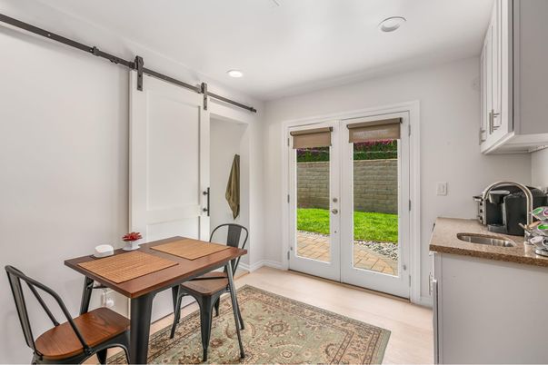 Dining room, Interior, Recessed Lighting, Wood Texture Flooring