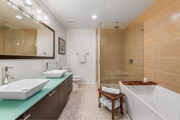 Bathroom, Dual Sink Vanities, Free Standing Baths, Glass Shower, Interior, Recessed Lighting