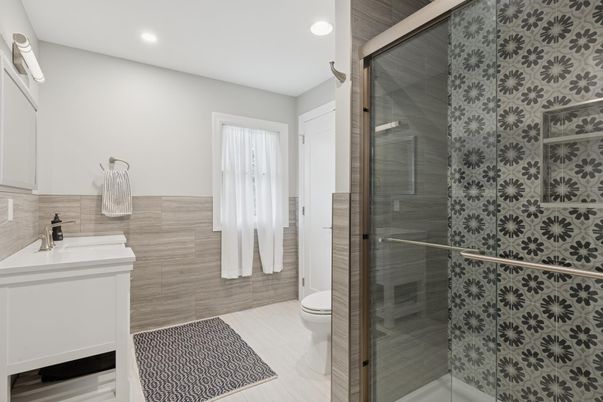 Bathroom, Glass Shower, Interior, Recessed Lighting