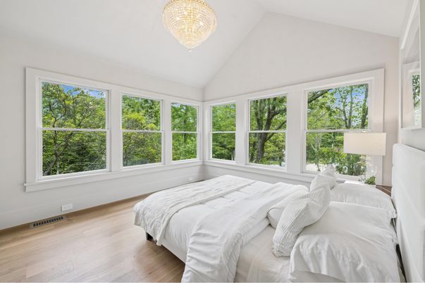 Bedroom, Chandelier, Interior, Wood Texture Flooring