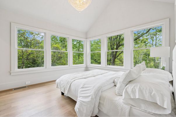 Bedroom, Chandelier, Interior, Wood Texture Flooring