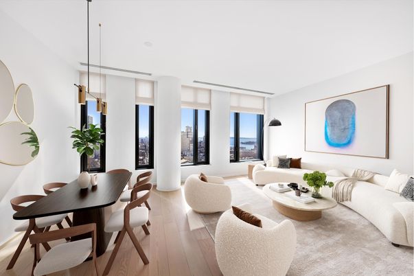 Dining room, Interior, Living room, Pendant Lights, Wood Texture Flooring