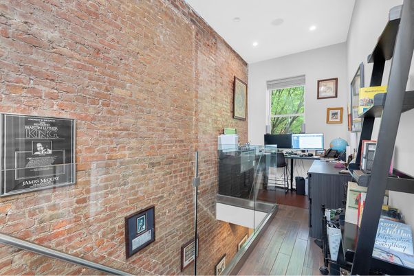 Home Office, Interior, Recessed Lighting, Stone Walls, Wood Texture Flooring