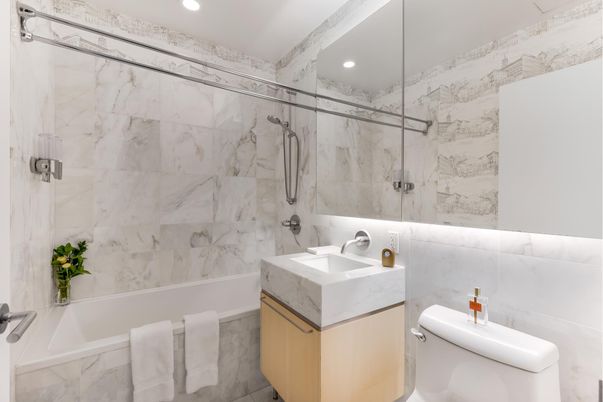 Bathroom, Interior, Marble Walls, Recessed Lighting