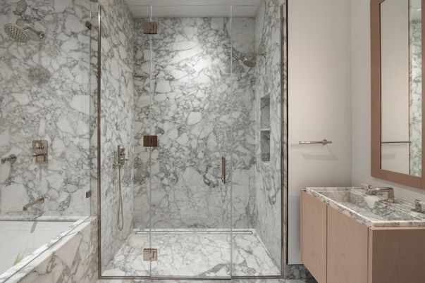 Bathroom, Glass Shower, Interior, Marble, Marble Walls
