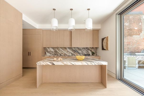 Interior, Kitchen, Pendant Lights, Wood Texture Flooring