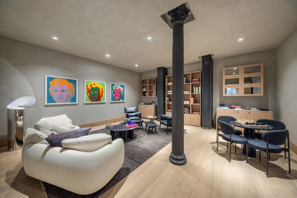 Dining room, Interior, Living room, Recessed Lighting, Wood Texture Flooring