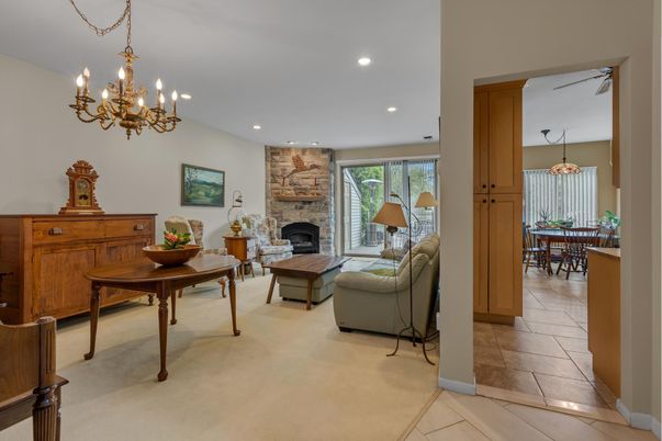 Chandelier, Dining room, Fireplace, Interior, Living room, Recessed Lighting