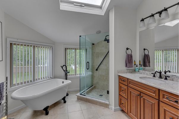 Bathroom, Dual Sink Vanities, Free Standing Baths, Glass Shower, Interior