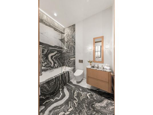 Bathroom, Interior, Marble Walls, Recessed Lighting