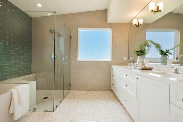 Bathroom, Glass Shower, Interior, Recessed Lighting