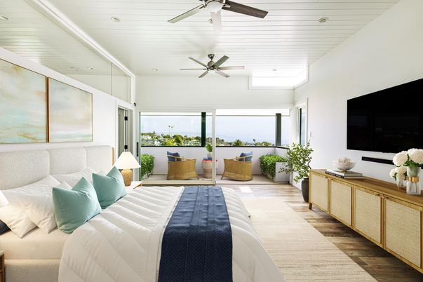 Bedroom, Interior, Recessed Lighting, Water, Wood Texture Flooring