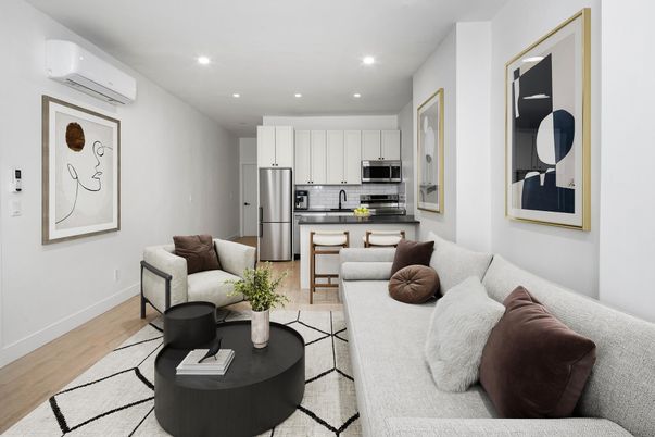 Interior, Kitchen, Living room, Recessed Lighting, Stainless Steel Appliances, Wood Texture Flooring