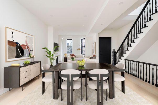 Dining room, Interior, Recessed Lighting, Wood Texture Flooring