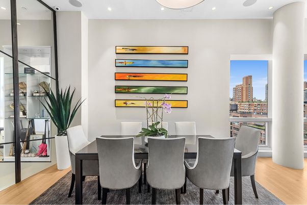 Dining room, Interior, Recessed Lighting, Wood Texture Flooring