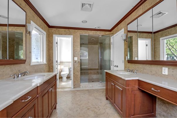 Bathroom, Dual Sink Vanities, Glass Shower, Interior, Recessed Lighting