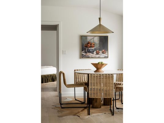 Dining room, Interior, Pendant Lights, Wood Texture Flooring