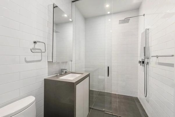 Bathroom, Glass Shower, Interior, Recessed Lighting
