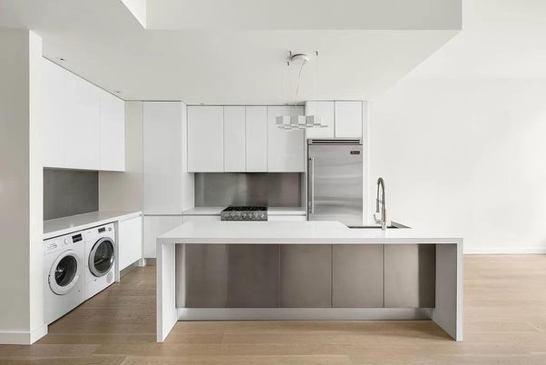 Interior, Kitchen, Stainless Steel Appliances, Washer, Wood Texture Flooring
