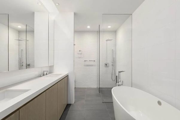 Bathroom, Dual Sink Vanities, Free Standing Baths, Glass Shower, Interior, Recessed Lighting
