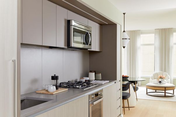 Interior, Kitchen, Pendant Lights, Stainless Steel Appliances, Wood Texture Flooring