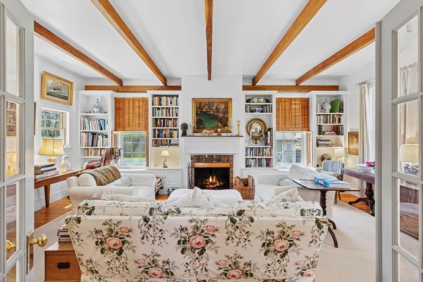 Fireplace, Interior, Living room, Wooden Beams, Wood Texture Flooring