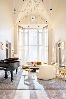 Interior, Living room, Pendant Lights, Piano