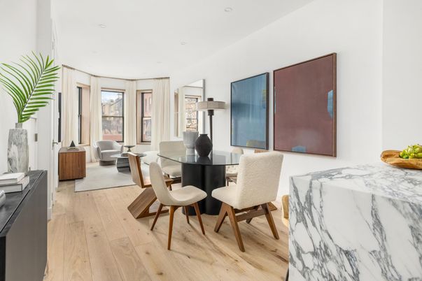 Dining room, Interior, Living room, Recessed Lighting, Wood Texture Flooring