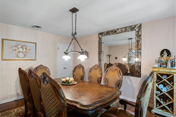 Dining room, Interior, Pendant Lights, Wood Texture Flooring