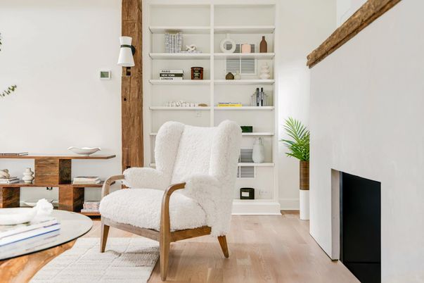 Fireplace, Home Office, Interior, Wood Texture Flooring