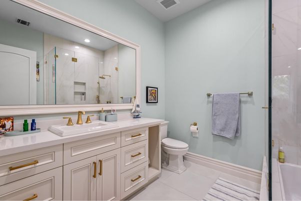 Bathroom, Glass Shower, Interior, Recessed Lighting