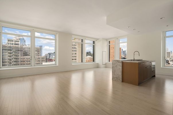 Empty room, Interior, Kitchen, Recessed Lighting, Wood Texture Flooring