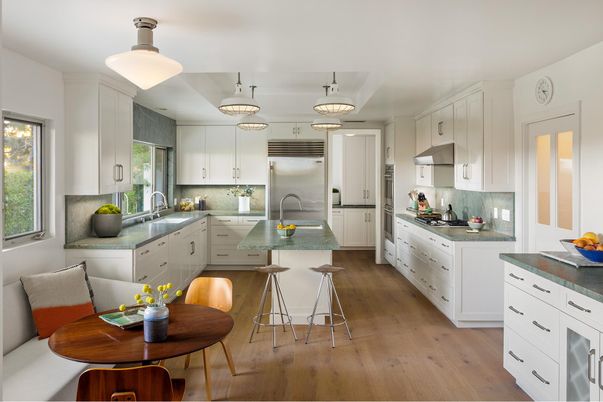 Interior, Kitchen, Pendant Lights, Stainless Steel Appliances, Wood Texture Flooring
