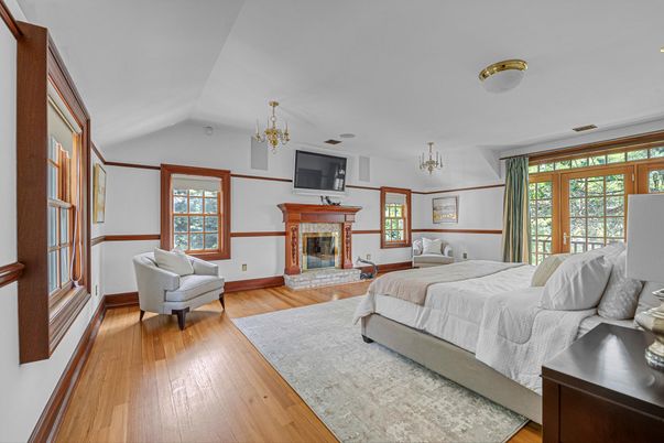 Bedroom, Fireplace, Interior, Wood Texture Flooring