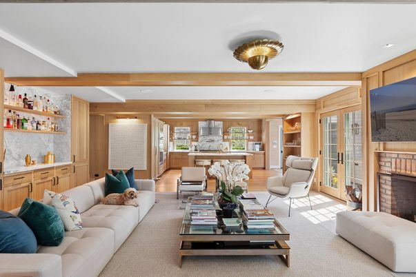 Fireplace, Interior, Kitchen, Living room, Recessed Lighting