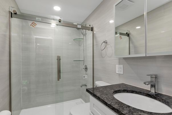 Bathroom, Glass Shower, Interior, Recessed Lighting