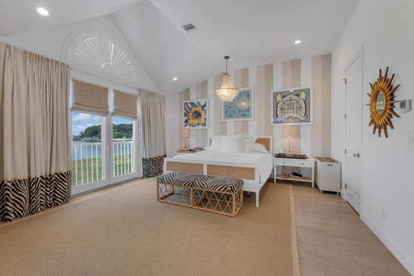 Bedroom, Interior, Pendant Lights, Recessed Lighting, Wood Texture Flooring